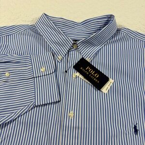 NWT Polo Ralph Lauren Mens 3XB Blue White Stripe Button Down Dress Shirt Stretch